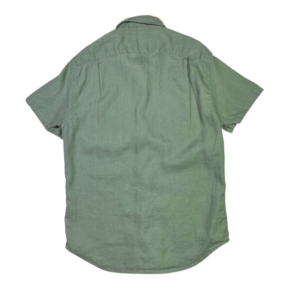 J. Crew Factory Size M Slim Fit Short-Sleeve Linen-Blend Shirt Green AL188 - Picture 4 of 7